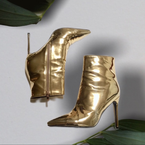 Shoes - Gold  Metallic Pointed Toe Ankle Stiletto Boots